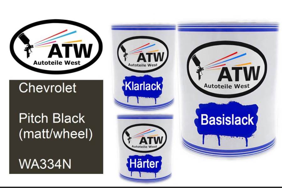 Chevrolet, Pitch Black (matt/wheel), WA334N: 1L Lackdose + 1L Klarlack + 500ml Härter - Set, von ATW Autoteile West.